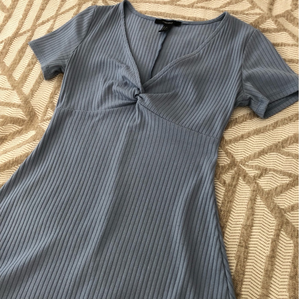 Forever 21 Light Blue Ribbed Twist-Front Mini Dress - Picture 8 of 10